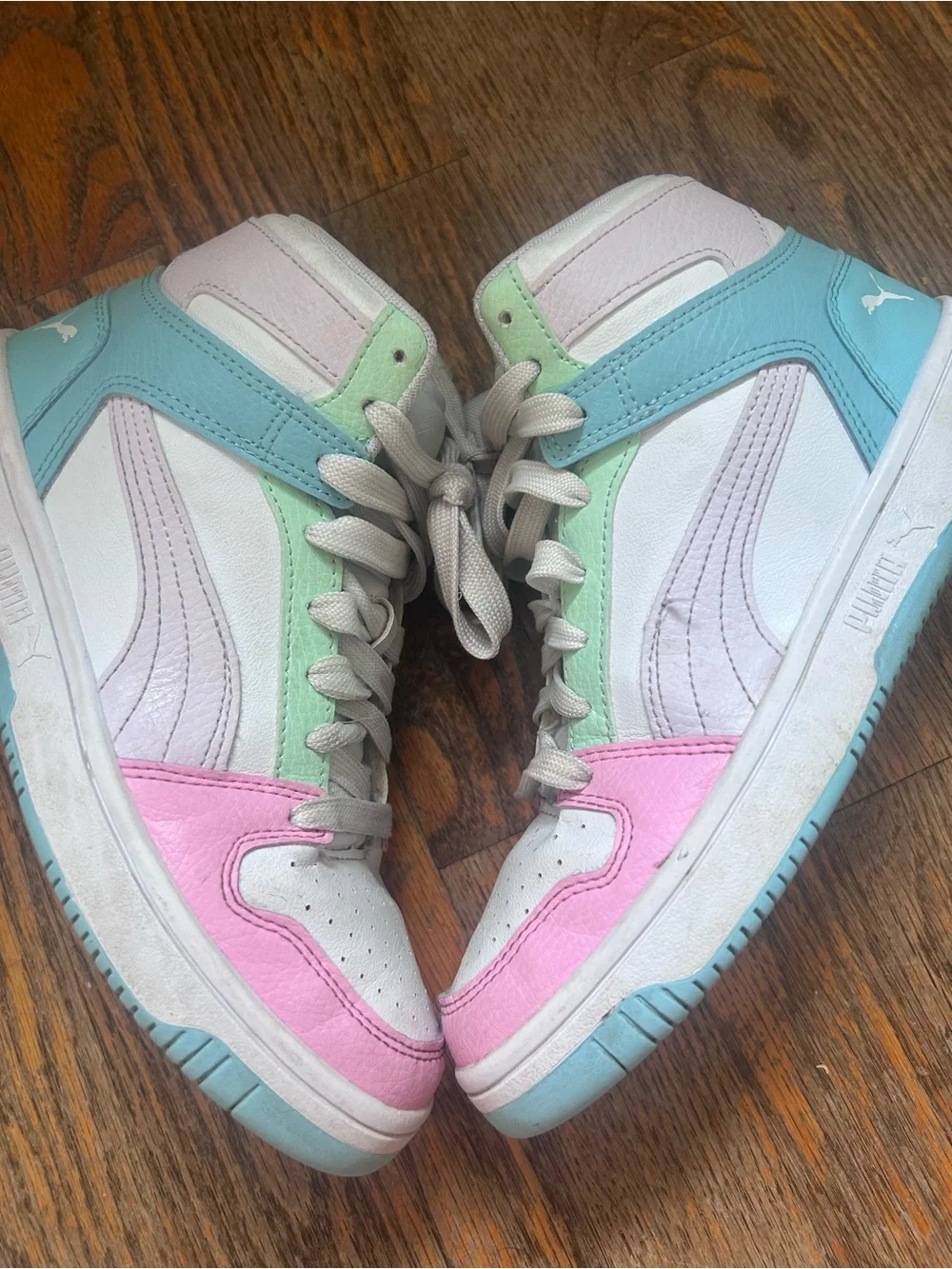 Puma Kids High-Top Sneakers in Pink, Mint & Light Blue